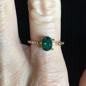 Emerald Green Faux Gemstone Gold Tone Ring
